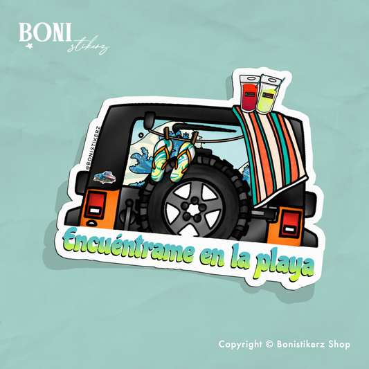 Encuentrame en la playa Jeep sticker