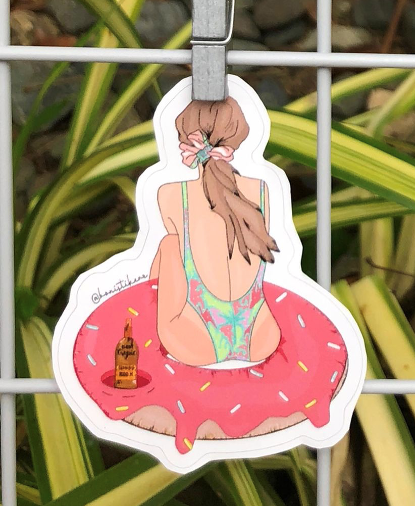Pink floatie girl sticker
